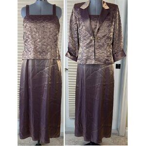 Oblique Petite 2 Pc Jacket Dress Gown Sz 14 Metallic Plum Evening Formal NWT